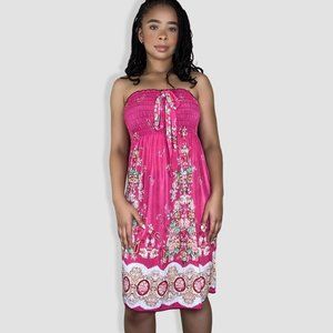 Strapless Paisley Print/Floral Midi Dress